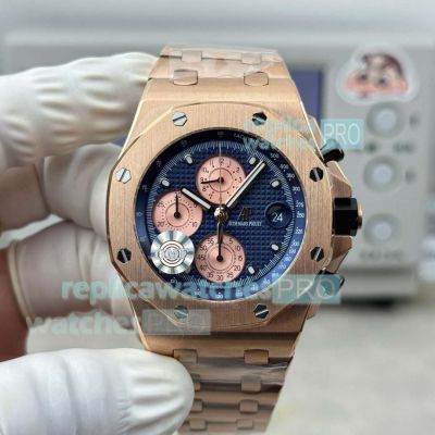 OMF Super Copy Audemars Piguet Blue Face Royal Oak Offshore 26238 Rose Gold Watch 